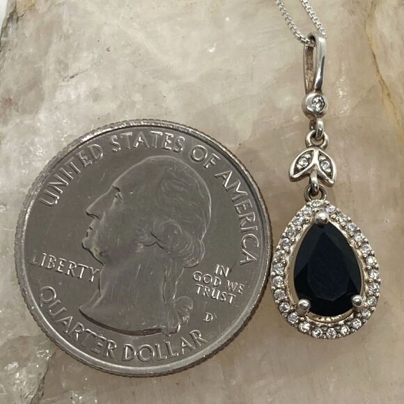 Vintage RJ Cubic Zirconia CZ Sterling‎ 925 Silver Pendant 18'' Chain Necklace 3g - Picture 2 of 8